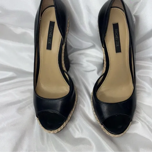 RACHEL ZOE KING WOMAN PEEP TOE PLATFORM WEDGE SIZE 7 black MSRP 395$