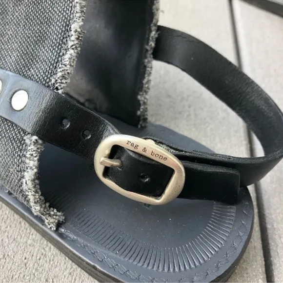 RAG &amp; BONE Claire Denim Leather Thong Boho Sandals