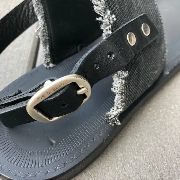 RAG &amp; BONE Claire Denim Leather Thong Boho Sandals