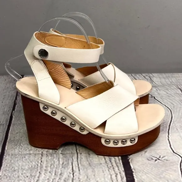 Rag &amp; Bone Hester Platform Sandal size 9.5 US 39.5 Italy Cream Leather Wood
