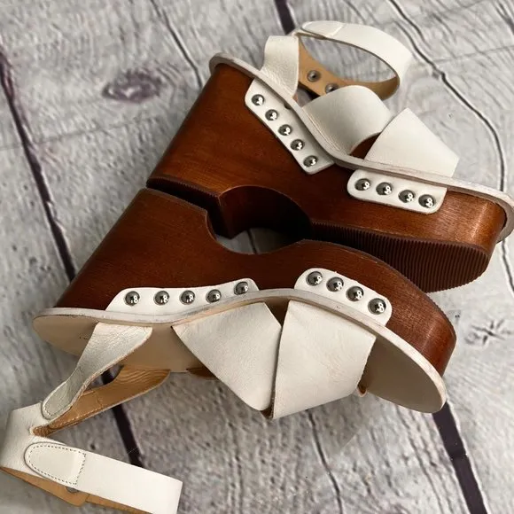 Rag &amp; Bone Hester Platform Sandal size 9.5 US 39.5 Italy Cream Leather Wood