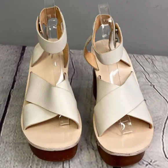 Rag &amp; Bone Hester Platform Sandal size 9.5 US 39.5 Italy Cream Leather Wood