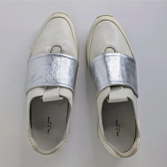 rag &amp; bone Shoes Dylan Elastic Runner EU 40 White Silver Sneakers Leather Retro