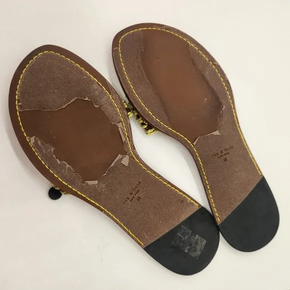 Rag &amp; Bone slides women's 10N yellow woven brown leather Melrose sandals boho