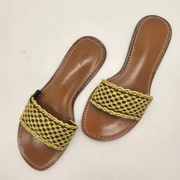Rag &amp; Bone slides women's 10N yellow woven brown leather Melrose sandals boho