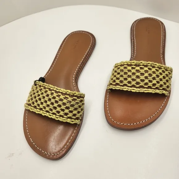 Rag &amp; Bone slides women's 10N yellow woven brown leather Melrose sandals boho