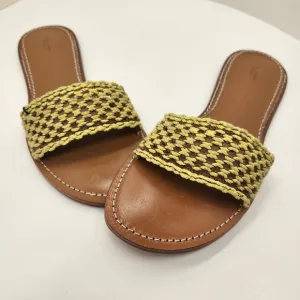 Rag &amp; Bone slides women's 10N yellow woven brown leather Melrose sandals boho