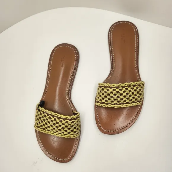 Rag &amp; Bone slides women's 10N yellow woven brown leather Melrose sandals boho