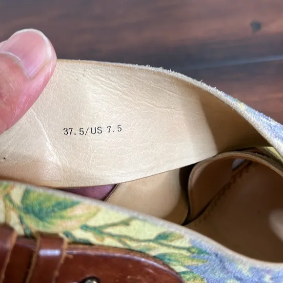 Rag &amp; Bone Sloane Nubuck Platform Sandals 37.5 Floral Peep Toe Boho Cott…