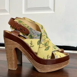 Rag &amp; Bone Sloane Nubuck Platform Sandals 37.5 Floral Peep Toe Boho Cott…