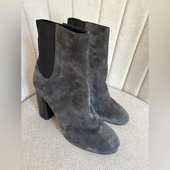 Rag &amp; Bone Suede Gray Ankle Boots with Block Heel