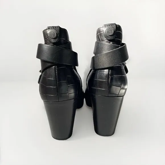 Rag and Bone Harrow Solid Black Crocodile-Embossed Ankle Boots Size 41 or 11