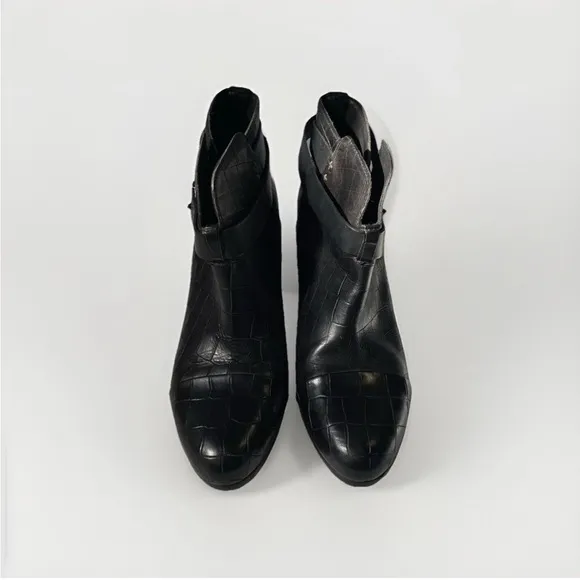 Rag and Bone Harrow Solid Black Crocodile-Embossed Ankle Boots Size 41 or 11