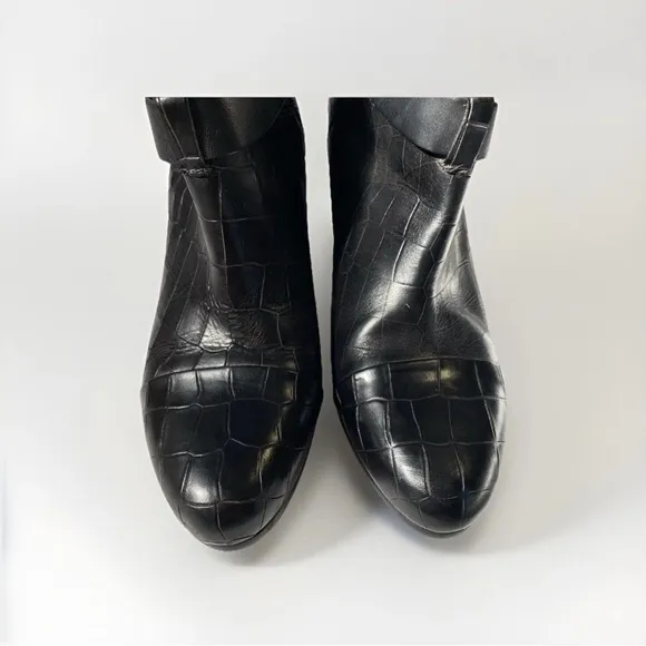 Rag and Bone Harrow Solid Black Crocodile-Embossed Ankle Boots Size 41 or 11