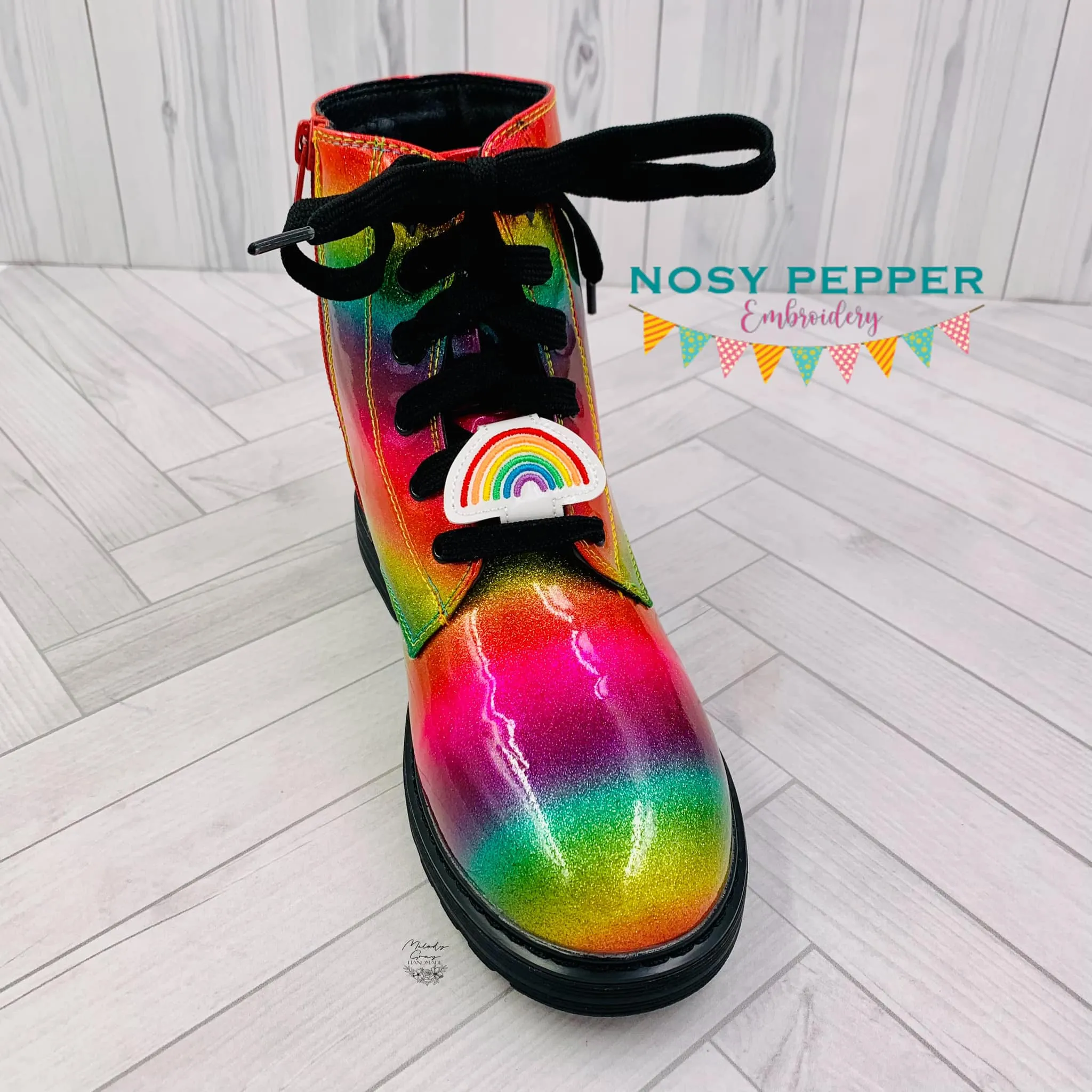 Rainbow Shoe Charm machine embroidery design (3 versions included) DIGITAL DOWNLOAD