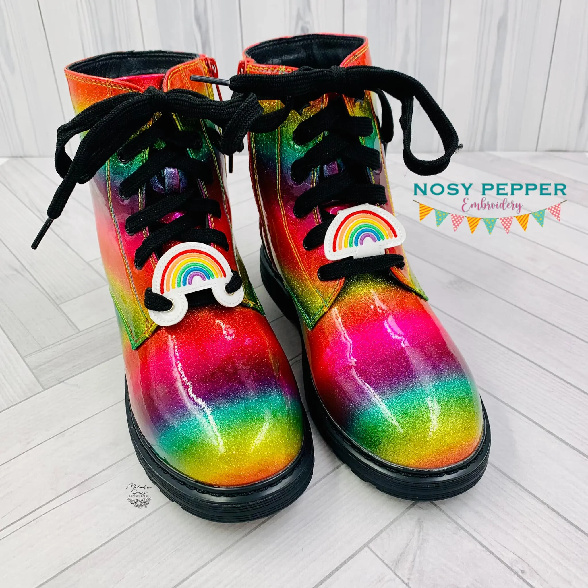 Rainbow Shoe Charm machine embroidery design (3 versions included) DIGITAL DOWNLOAD