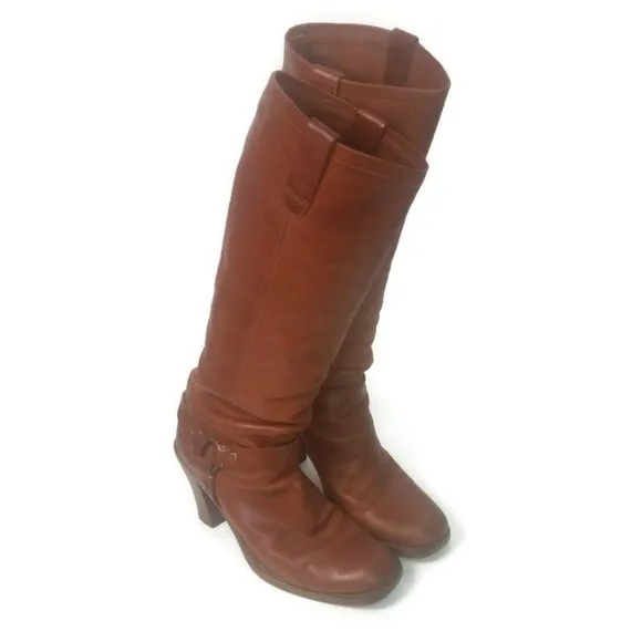RALPH LAUREN COLLECTION Vintage Brown Woman's 8.5B Harness Biker High Heel Boots