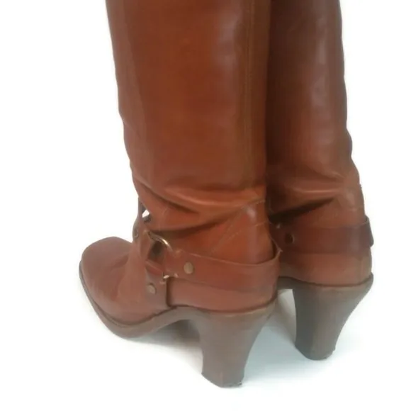 RALPH LAUREN COLLECTION Vintage Brown Woman's 8.5B Harness Biker High Heel Boots