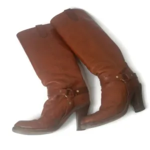 RALPH LAUREN COLLECTION Vintage Brown Woman's 8.5B Harness Biker High Heel Boots