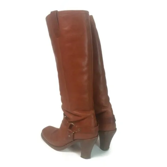 RALPH LAUREN COLLECTION Vintage Brown Woman's 8.5B Harness Biker High Heel Boots
