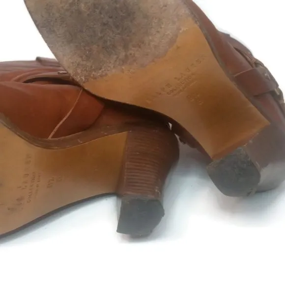 RALPH LAUREN COLLECTION Vintage Brown Woman's 8.5B Harness Biker High Heel Boots