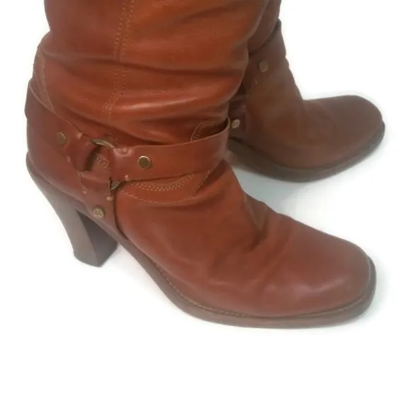 RALPH LAUREN COLLECTION Vintage Brown Woman's 8.5B Harness Biker High Heel Boots