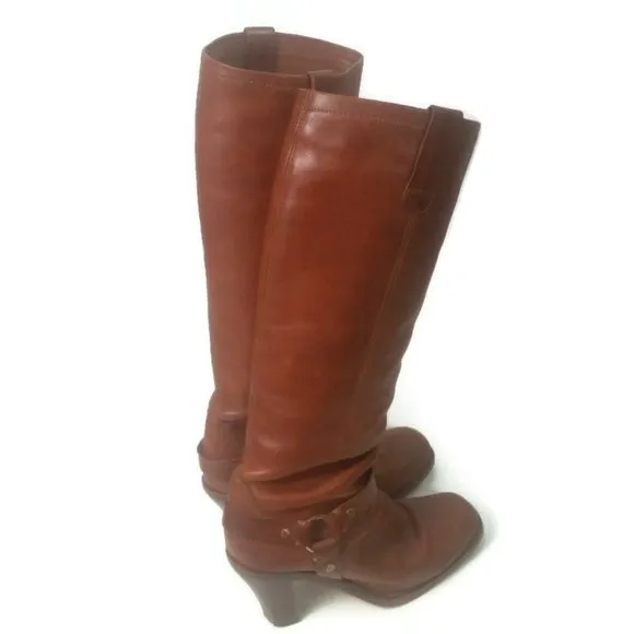 RALPH LAUREN COLLECTION Vintage Brown Woman's 8.5B Harness Biker High Heel Boots