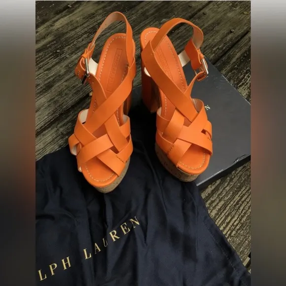 Ralph Lauren Collection women platform heel leather sandals