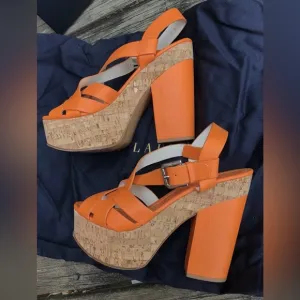 Ralph Lauren Collection women platform heel leather sandals