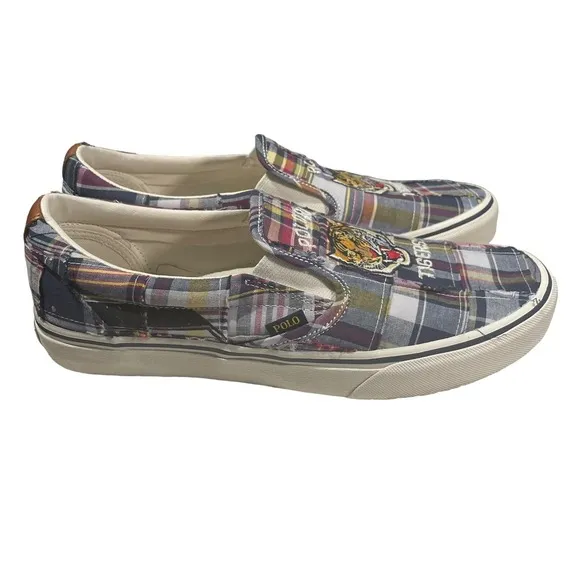 Ralph Lauren Polo Keaton Tiger Plaid Slip On Shoes Patchwork Men's Size 9.5