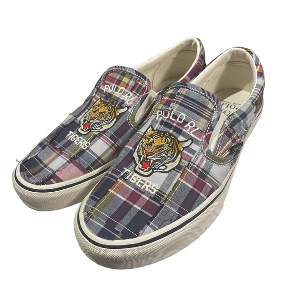 Ralph Lauren Polo Keaton Tiger Plaid Slip On Shoes Patchwork Men's Size 9.5