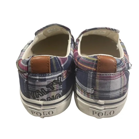 Ralph Lauren Polo Keaton Tiger Plaid Slip On Shoes Patchwork Men's Size 9.5