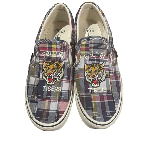 Ralph Lauren Polo Keaton Tiger Plaid Slip On Shoes Patchwork Men's Size 9.5