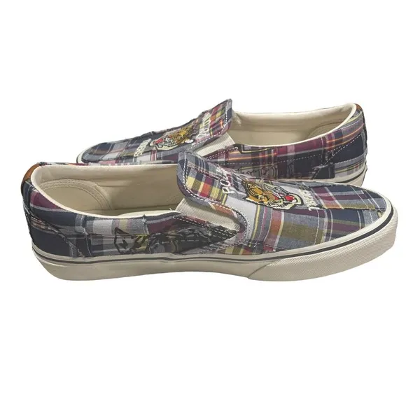 Ralph Lauren Polo Keaton Tiger Plaid Slip On Shoes Patchwork Men's Size 9.5