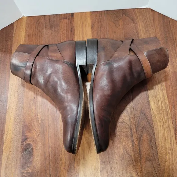Ralph Lauren Vintage Leather Ankle Boots Made In Italy Wrap Around Buckle 8B
