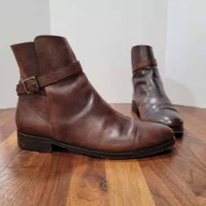 Ralph Lauren Vintage Leather Ankle Boots Made In Italy Wrap Around Buckle 8B