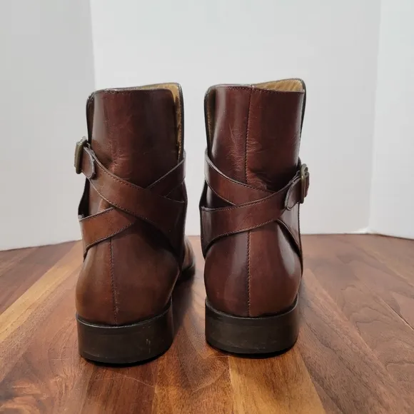 Ralph Lauren Vintage Leather Ankle Boots Made In Italy Wrap Around Buckle 8B