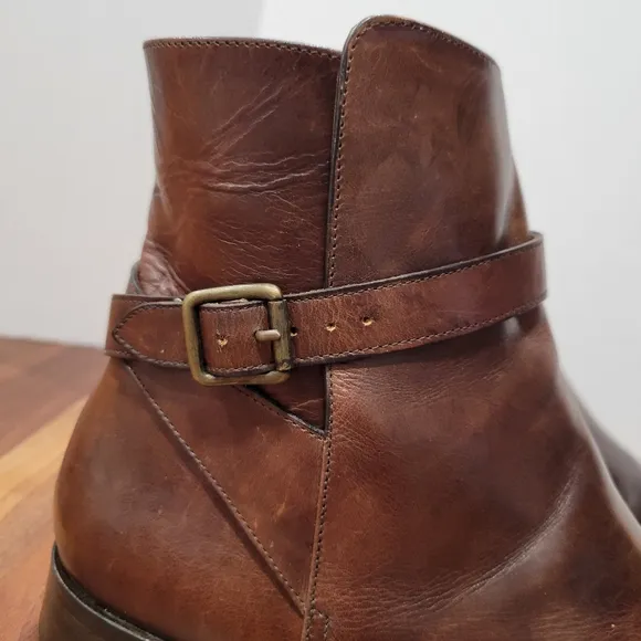 Ralph Lauren Vintage Leather Ankle Boots Made In Italy Wrap Around Buckle 8B