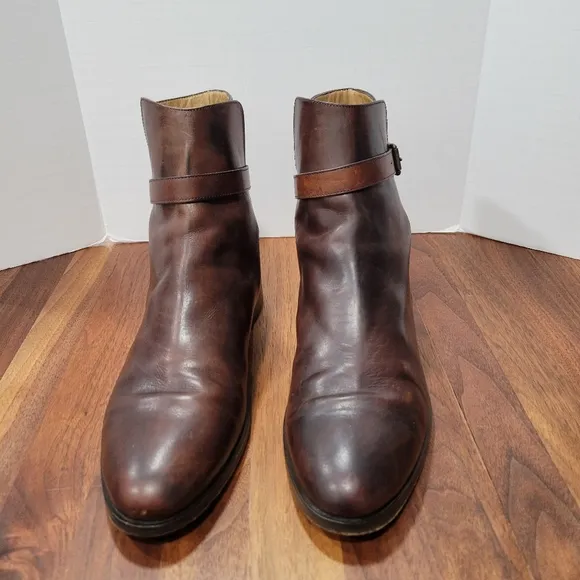 Ralph Lauren Vintage Leather Ankle Boots Made In Italy Wrap Around Buckle 8B