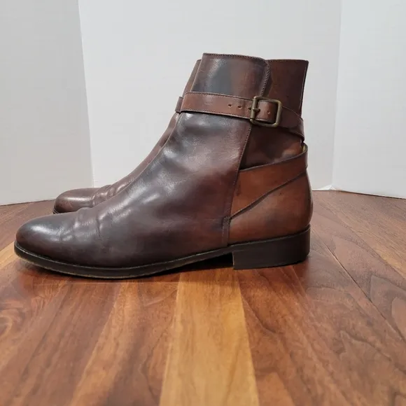 Ralph Lauren Vintage Leather Ankle Boots Made In Italy Wrap Around Buckle 8B