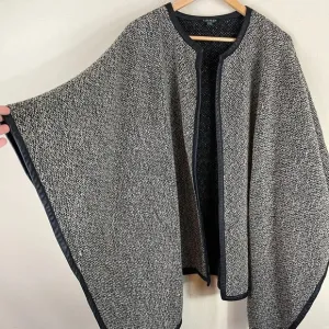 Ralph Lauren Wool Leather Trim Cape Poncho in Grey Black Size S/M