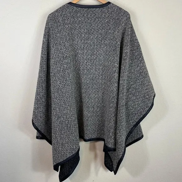 Ralph Lauren Wool Leather Trim Cape Poncho in Grey Black Size S/M