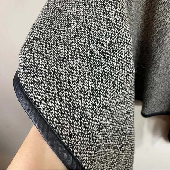 Ralph Lauren Wool Leather Trim Cape Poncho in Grey Black Size S/M