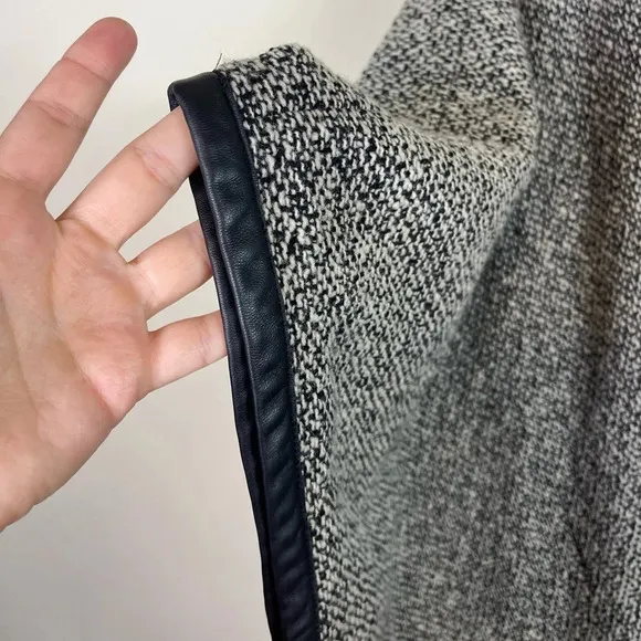 Ralph Lauren Wool Leather Trim Cape Poncho in Grey Black Size S/M