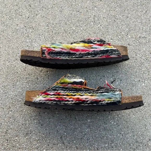 RARE BIRKENSTOCK MULTICOLORED YARN BOHO ARIZONA SANDALS Size 37 Orange