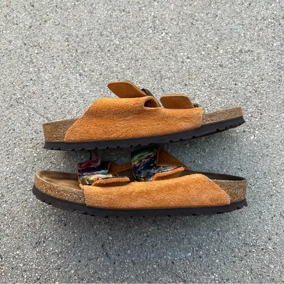 RARE BIRKENSTOCK MULTICOLORED YARN BOHO ARIZONA SANDALS Size 37 Orange
