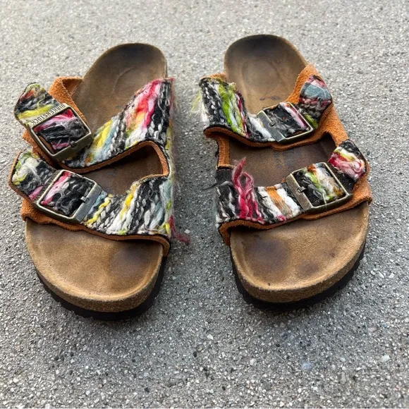 RARE BIRKENSTOCK MULTICOLORED YARN BOHO ARIZONA SANDALS Size 37 Orange