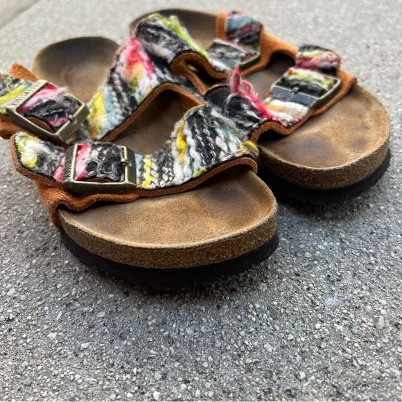 RARE BIRKENSTOCK MULTICOLORED YARN BOHO ARIZONA SANDALS Size 37 Orange