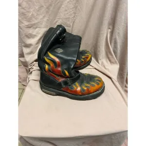 Rare HARLEY-DAVIDSON VINTAGE HARNESS FLAME TALL BLACK LEATHER BIKER BOOTS Size 7