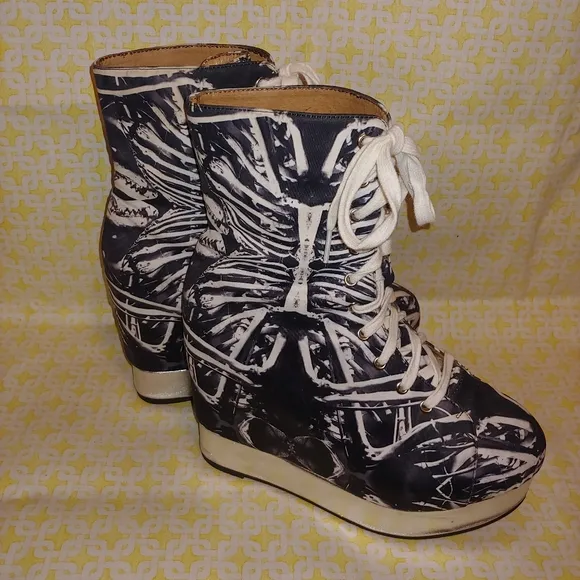 Rare! Jeffrey Campbell x Black Milk Back Off Rib Cage Bones Boots Booties Shoes
